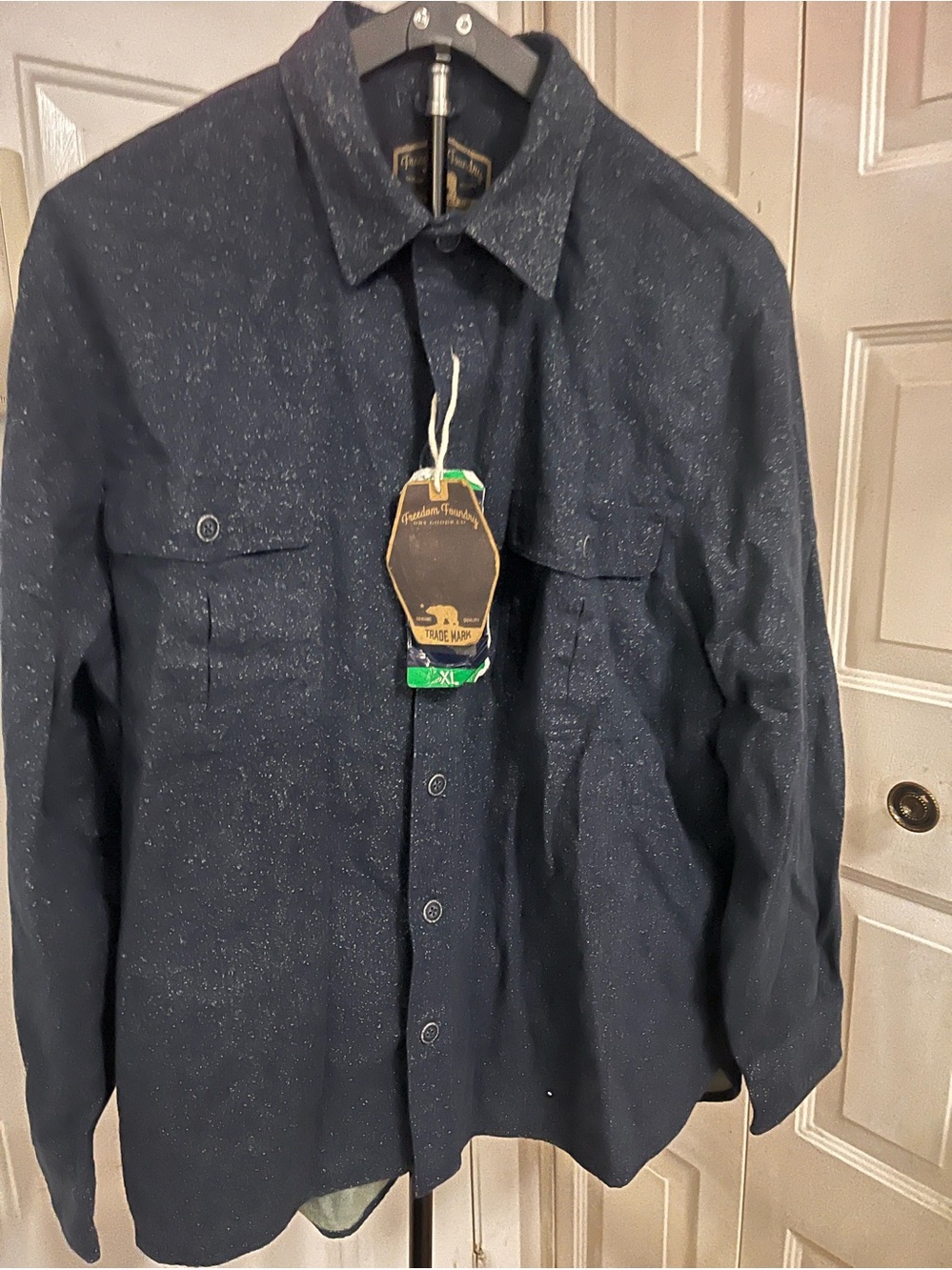 Men's Navy Speckled Shirt Jacket with Chest Flaps